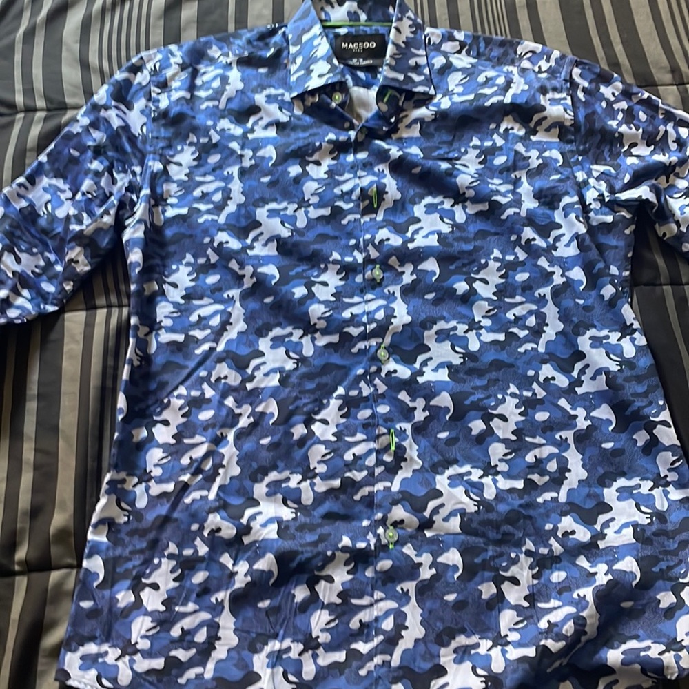 Maceoo - Camouflage Blue & White LARGE Dress Shirt.